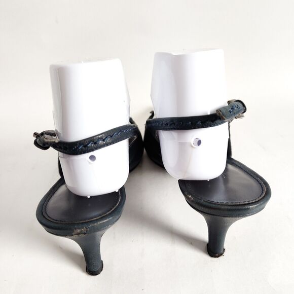 Vintage Y2K 90s Karen Scott Navy Blue Leather Slingback Pointy Toe Kitten Heel 9 - Picture 6 of 10